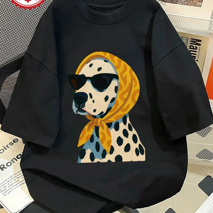 2026 Summer Retro Women's Dalmatian Print T-Shirt Unisex Cotton and Breathable Short Sleeve Oversized Loose Casual