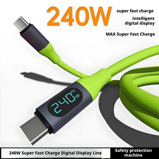 100W/240W USB-C to USB-C Cable Phone Super Fast Charging Cable With LED Display USB To Type-C Data Cord Liquid - product imag