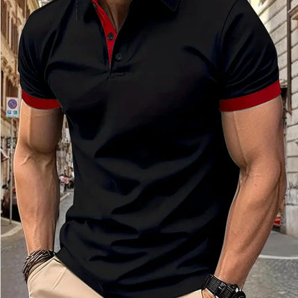 Men's short sleeve color matching fashion with men's lapel short sleeve