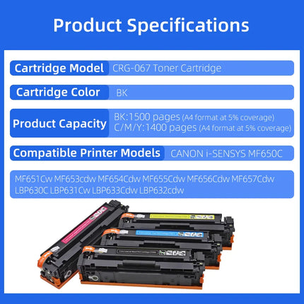 1.5K 1.4K CRG067 CRG-067 067 Toner Cartridge Compatible for Canon MF654Cdw MF657Cdw MF656Cdw MF651cw MF655Cdw LBP631Cw LBP633Cdw