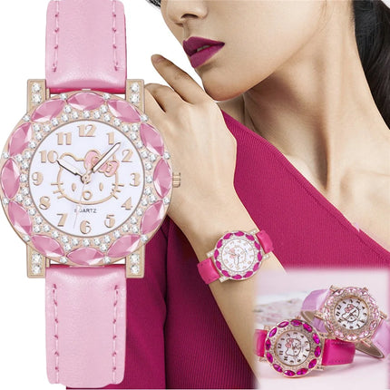 Sanrio Hello Kitty Watch for Teens & Adults, Stylish Synthetic Strap, Gemstone Accents, Multiple Pink Styles, Quartz Movement