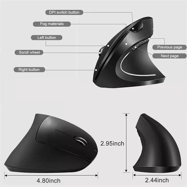 Wireless Bluetooth Vertical Mouse 800 1200 1600 DPI 6 Button Personalised Side Grip Ergonomic 2.4G Mute Gaming PC - product i