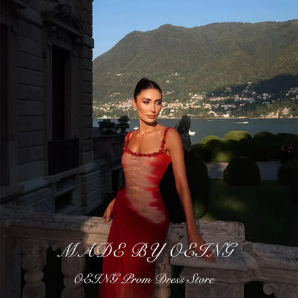 OEING Modern Mermaid Evening Dresses Contrast Color Tulle Pleats Sleeveless Formal Occasion Dress Gala Women vestidos Customized