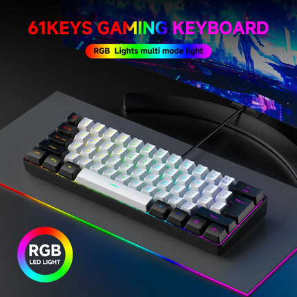 61 Keys RGB Gaming Wired Keyboard Mouse Set Colorful Mini Compact Black White Computer Keypad Mice Set for Office - product i