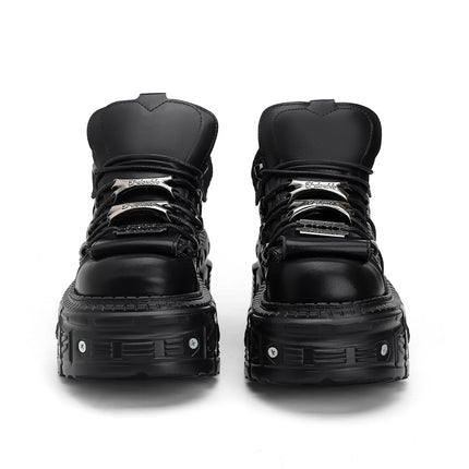 2026  Woman Sneakers New Punk Style Women Shoes Gothic Ankle Rock Boots Lace-up Heel Height Platform Shoes Woman Metal Decor