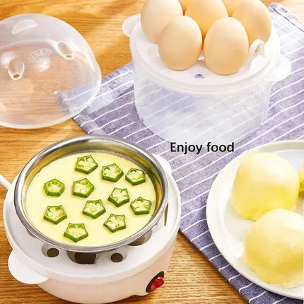 Electric Portable Double Layer Egg Steamer Cooker Poach Boil Steam Eggs Veggies Breakfast Maker Machine