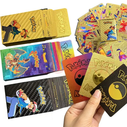 55pcs Pokemon Rainbow Gold Silver Black Foil Vmax Gx Cards Golden Letters English Game  Collection Battle Card Series Gift