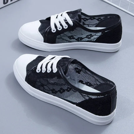 Women's Mesh White Sneakers Fashion Breathable Soft Bottom Vulcanized Shoes Casual Lace Up Walking Flats Zapatillas De Deporte