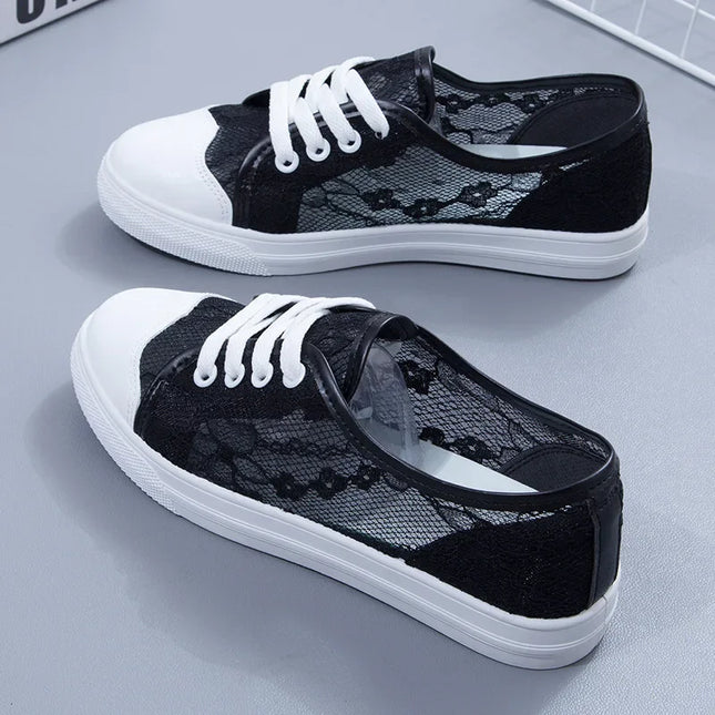 Women's Mesh White Sneakers Fashion Breathable Soft Bottom Vulcanized Shoes Casual Lace Up Walking Flats Zapatillas De Deporte