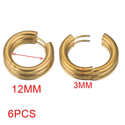 6pcs Stainless Steel 4mm Thick Earrings Gold Plated Large Round Korean Ear Rings Hoop Earring for Women Female Jewelry Luxury