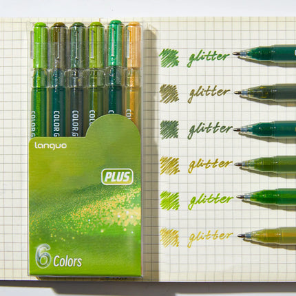 6 Glittering Journal Pens - Vibrant Colors, Perfect for Journaling, Marking, Drawing, Coloring, Writing Greeting Cards, and Holi