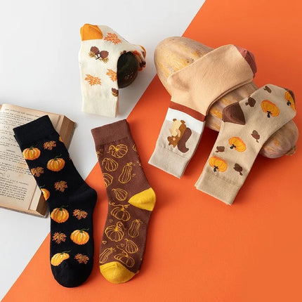 Halloween  Women's Socks Pumpkin Squirrel Cartoon Socks Versatile and Comfortable Socks