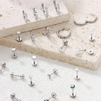 Stainless Steel Stud Hoop Earrings for Women Flat Back Cartilage Earrings 925 Sterling Silver Small Hoops Trendy Earring Set