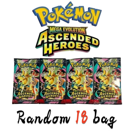 Random 18 bag Pokemon TCG Booster Pack Mega Evolution Ascended Heroes English Version Cards Per Pack Rare Trading Cards