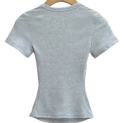 Square Collar High Stretch Summer Crop Tops Women Short Sleeve Tops Sexy Pullover Bottoming Blouses Slim T-shirt