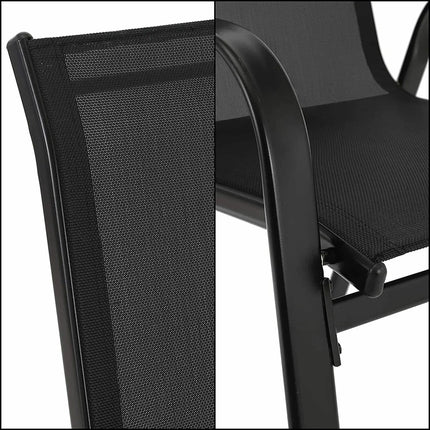 4PCS Garden Chairs Steel-iron+Teslin Fabric Folding High Back Balcony Chair Camping Chair Outdoor Seating Group Black
