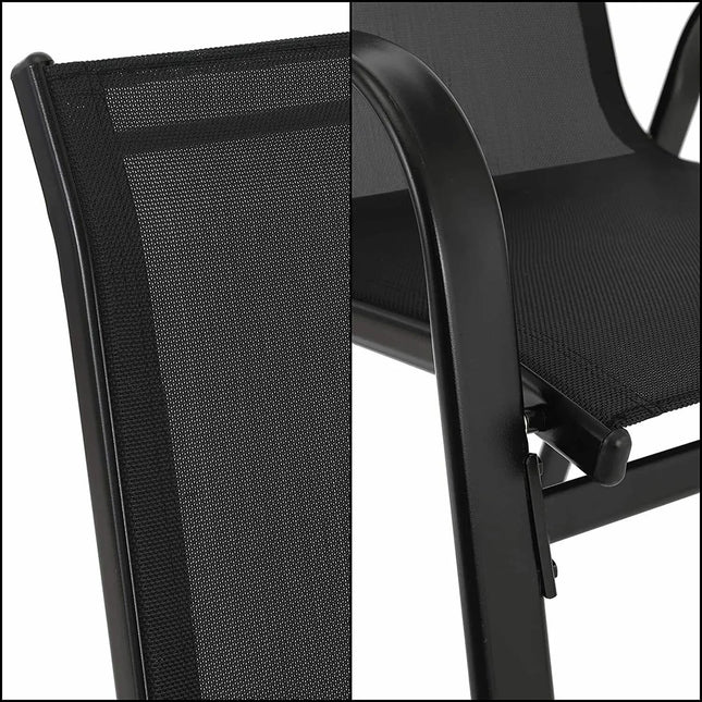 4PCS Garden Chairs Steel-iron+Teslin Fabric Folding High Back Balcony Chair Camping Chair Outdoor Seating Group Black
