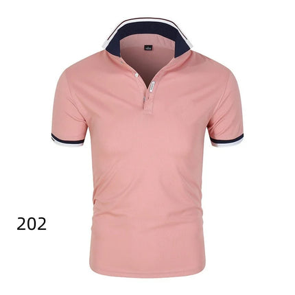 Summer Men's Short Sleeve Collar Tshirts New Solid Color Casual Polo Shirt Trendy Breathable Loose Basic Splice Top