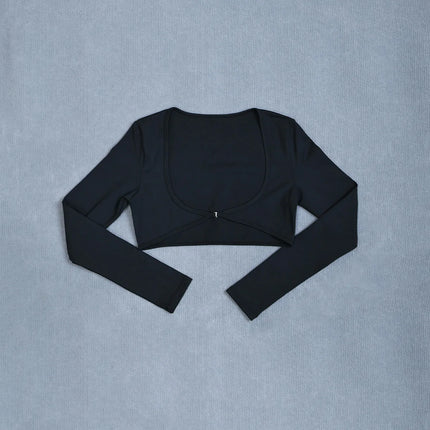 Women's Long Sleeve Yoga Crop Top U-Neck Backless Crossover Fitness Shirt Slim Fit Sexy Workout Gym Sports Top
