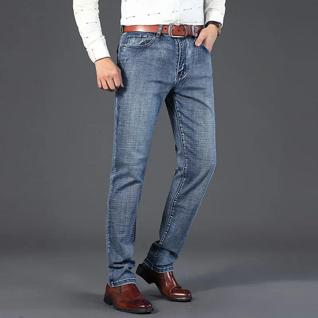 Men Autumn Winter Snow Warm Plush Jeans Male Fashion Thickened Fleece Lined Vintage Denim Pants Daily Classic Slim Fit Trousers