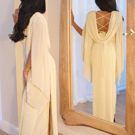 Other Shore Elegant Vintage Sexy Ruffle Backless Ribbon V-Neck Customize Formal Occasion Prom Dress Evening Party Gowns