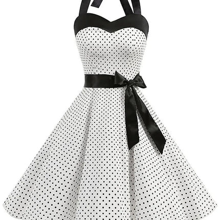 Women Polka Dot Print Summer Dress Sexy Retro White Halter Vintage Dress Robe Femme Pin Up Rockabilly Party Dress