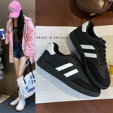 Women's Fashion Tennis Sneakers Flats Lace-up Vulcanized Shoes Autumn Outdoor Trainers Student Board Footwear