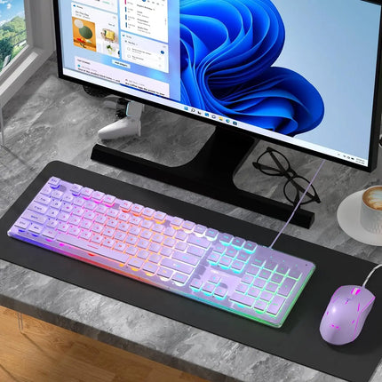 MageGee Gaming Keyboard and Mouse 104 Keys RGB 6 Speed Mouse Combo Pudding Keycaps Silent Computer Keyboard PC - product imag