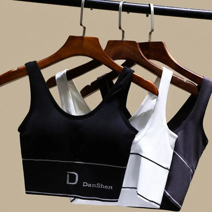 U-Shaped Women's Seamless Yoga Bra D Letter Push Up Sports Top Shockproof Crop Top Anti-sweat Fitness Underwear All-Match Vest