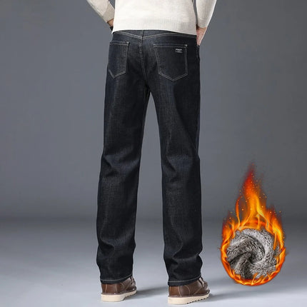 Men's Fleece Lined Thicken Jeans Winter Warm Stretch Slim Fit Denim Pants Comfortable Soft Trousers for Daily Work Wear Clothing