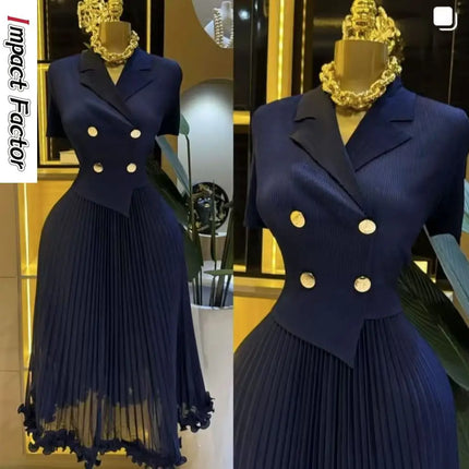 Miyake Hot-selling Pleated Dress 2025 New Summer Dress Women's Fashionable Foreign Style Fake Two-piece Waist Pleated Dress