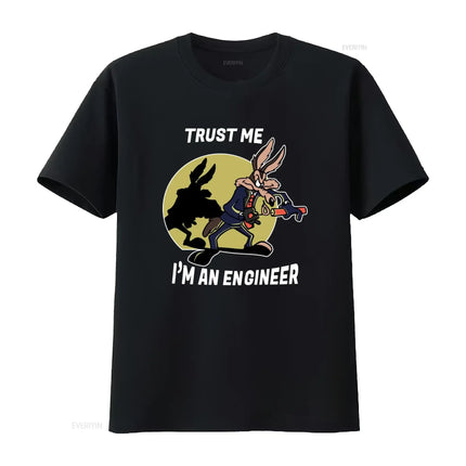 Trust Me I'm An Engineer Coyote Cartoon T Shirt for Men Casual Loose Fit vintage Washed Stylish Top For Everyday Wear fashion