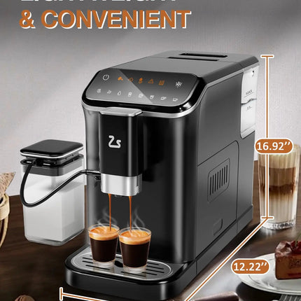 20 Bar Fully Automatic Espresso Machine With Grinder Milk Frother One-Touch 6 Recipes 1.5L Tank Self-Cleaning For Home Office