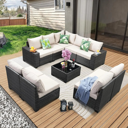 10 Pieces Patio Furniture Set All-Weather Outdoor Wicker Sectional Conversation Sofa Rattan Patio Seating Sofa , Customized