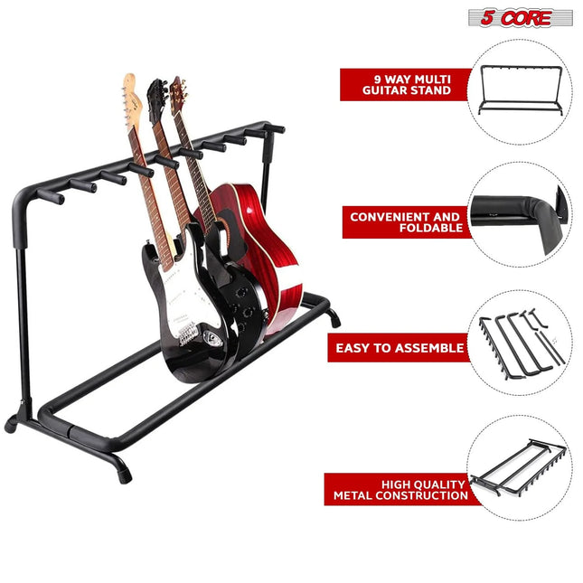 5 Core Multi Guitar Rack Stand Floor 9 Slot Adjustable Flying V Guitars Holder GRack 9N1 OVAL