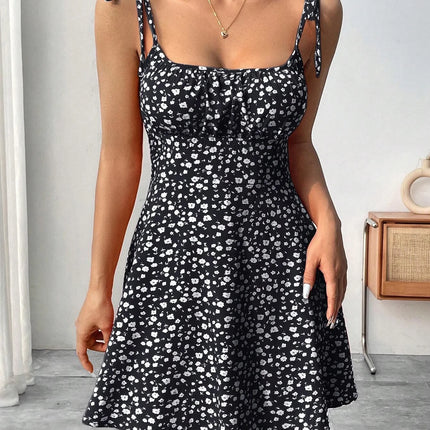 Ladies Spring Summer Elegant Casual Y2K Sexy Floral Print Invisible Zipper A-Line Mini Dress Women's Fashion Retro Skirt