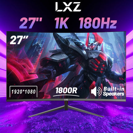 LXZ 27 inch Curved Gaming Monitor, 180Hz Monitor FHD 1080P, built-in speaker, Frameless 1800R Computer Display with FreeSync Technology, Wall Mountable, Christmas gifts for men and women, Advent gifts, gaming accessories