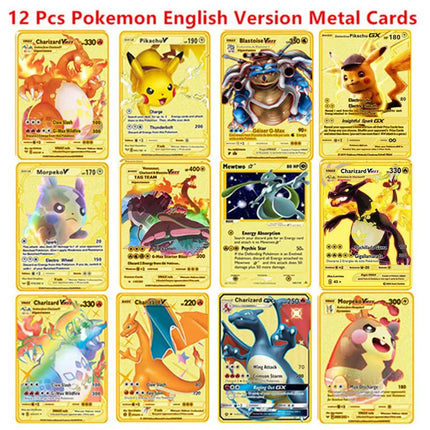 English Version Pokemon Metal Card Anime Figure Pikachu Charizard Mewtwo Battle Trading Game Collection Cards Model Toy Gifts