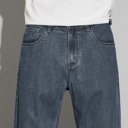 2025 New Lyocell Summer Thin Business Male Pants Jeans Men's High Waist Loose Comfortable Straight Elastic Denim Trousers