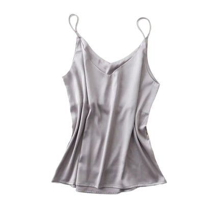 Woman T-shirts Elegant Faux Silk Satin Blouse Sleeveless Female Summer Casual Loose Tanks and Camis Solid Green Tops for Women