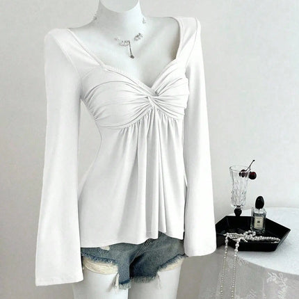 Spring and Autumn New French Design with Twisted Chest, Fashionable Style, Autumn and Winter Hoodie, Long Sleeve Top for Women