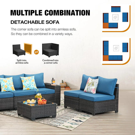 10 Pieces Patio Furniture Set All-Weather Outdoor Wicker Sectional Conversation Sofa Rattan Patio Seating Sofa , Customized