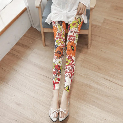 Summer Thin Mesh Fashion Printing Women Leggings Cool Breathable Stretch Lolita Hottie Sexy Slimming Gauze Cropped Pants