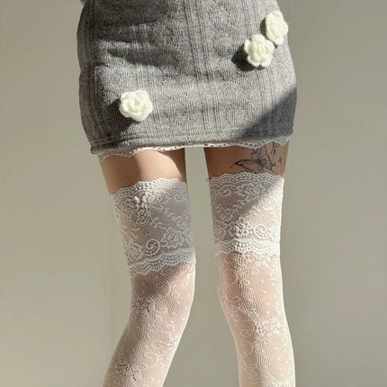 Women's Lace Fishnets Stockings Sexy JK Lolita Over The Knee Socks Autumn/Summer Retro Thigh Highs Tights Breathable Fishnets