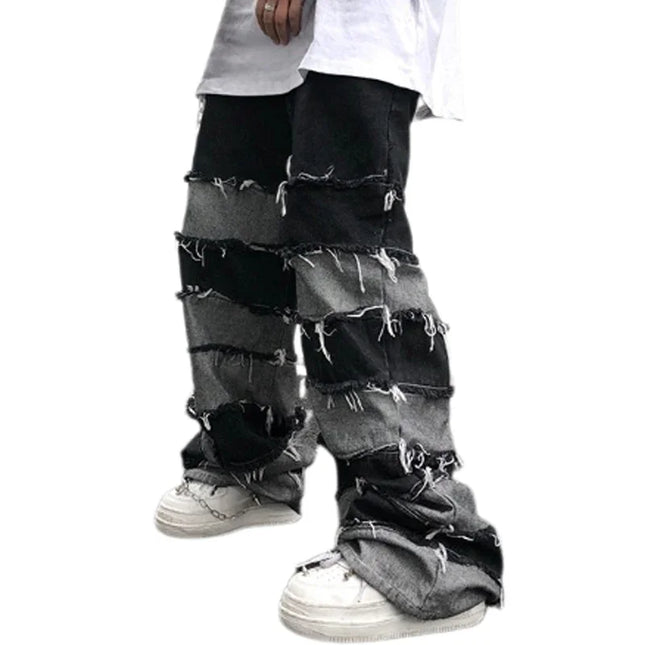 Amerikanische New High Street Antik Quasten Jeans für Herren, Dropped Wide Leg Hip Hop Lazy Long Pants
