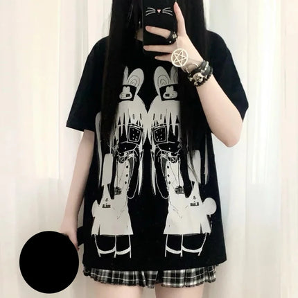 Y2k women clothing arcane Short Sleeve Black Tops Cool Cute Subculture Round Neck T Shirt 2000s Harajuku Punk Japanese Tees tops