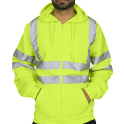 New Men's Reflective Strip Hoodie Jackets Spring Autumn Zipper Long Sleeve Fleece Sweatshirts High Visibility Night Work Jackets