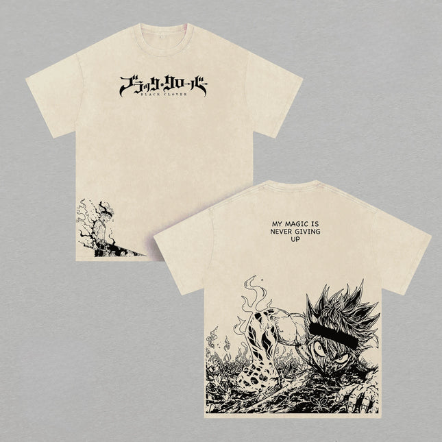 Black Clover Asta Anime T-Shirt Vintage Washed Oversized T-Shirts Tops Herren Kleidung Sommer Kurzarm Hochwertiges Baumwoll-T-Shirt