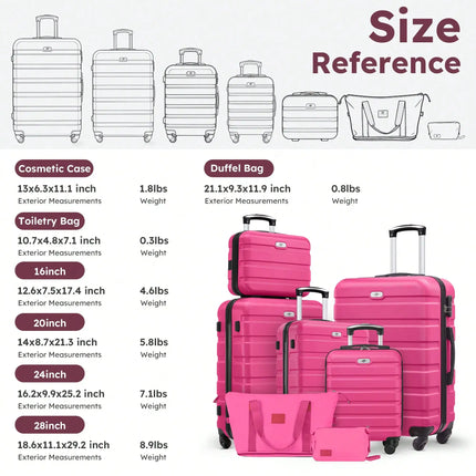Large Capacity ABS Hardside Luggage Set, 16/20/24/28 Inch Spinner Suitcases + 2 Travel Bags + 1 Cosmetic Case, 7-Piece Set For Holiday Travel