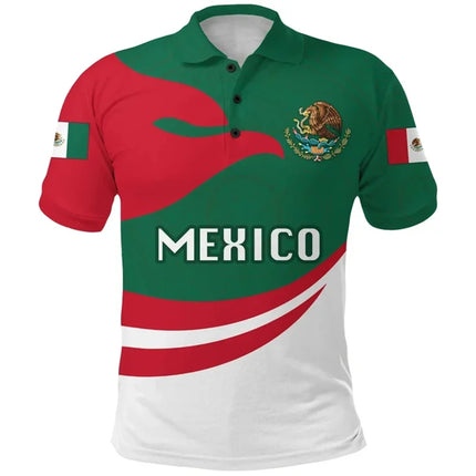 Mexico Flag Map Graphic Polo Shirts For Men Aztec Warrior Eagle 3D Printed Short Sleeves Casual Sport Lapel Tops Oversized Tees